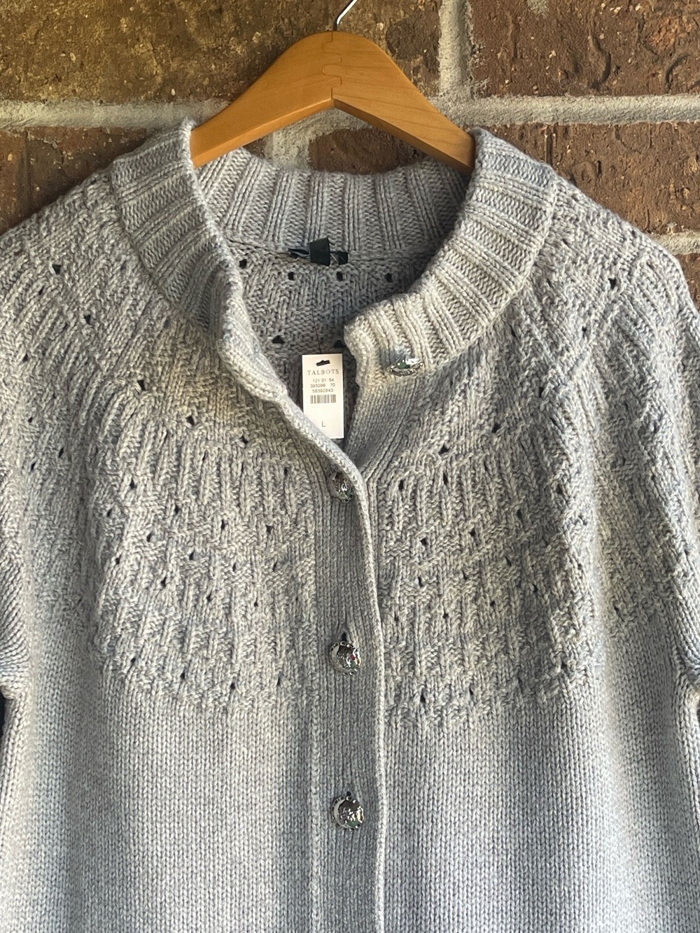 NEW POINTELLE MOCKNECK CARDIGAN Light Gray Button-Front Women's Knit Cardigan Sw